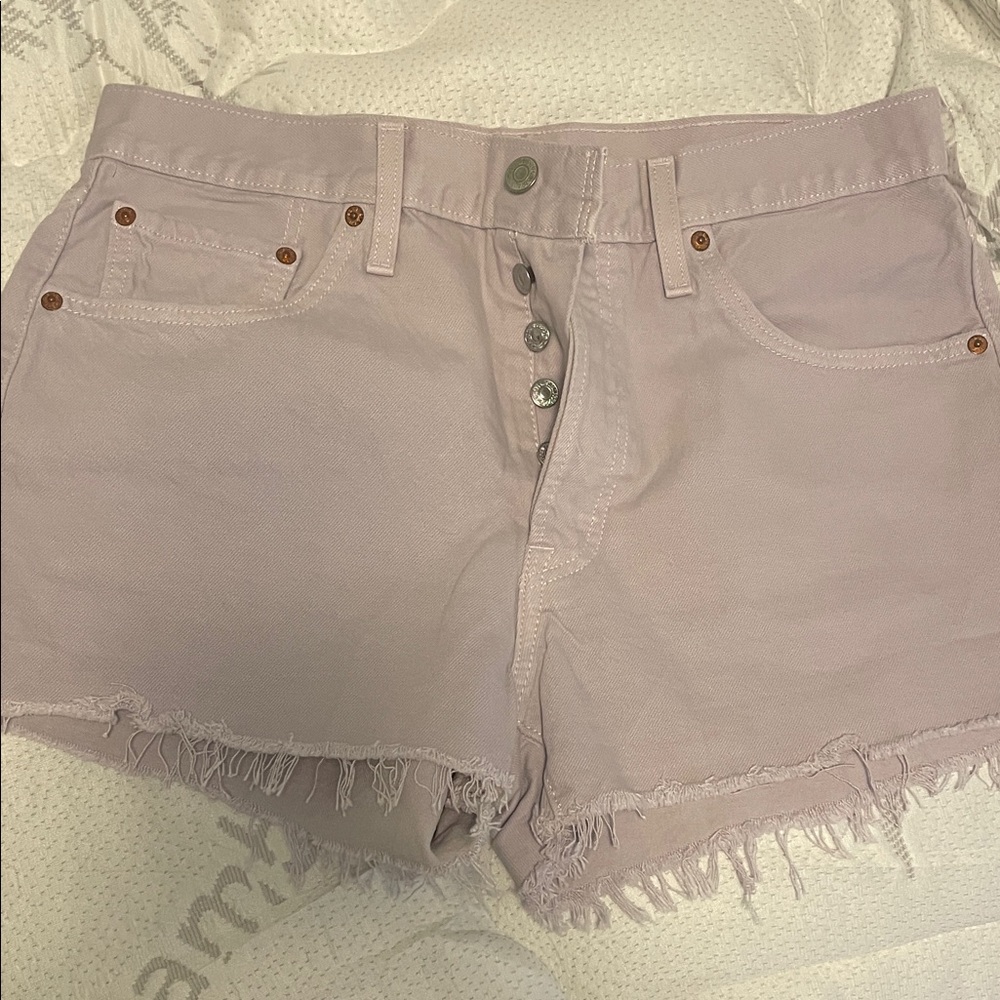 Levi's Light Purple High Waist Frayed Shorts